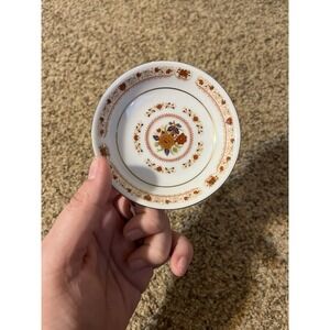 Cathay Small Sauce, Condiment Dishes, White Porcelain, Red‎ Flowers, Gold Trim.